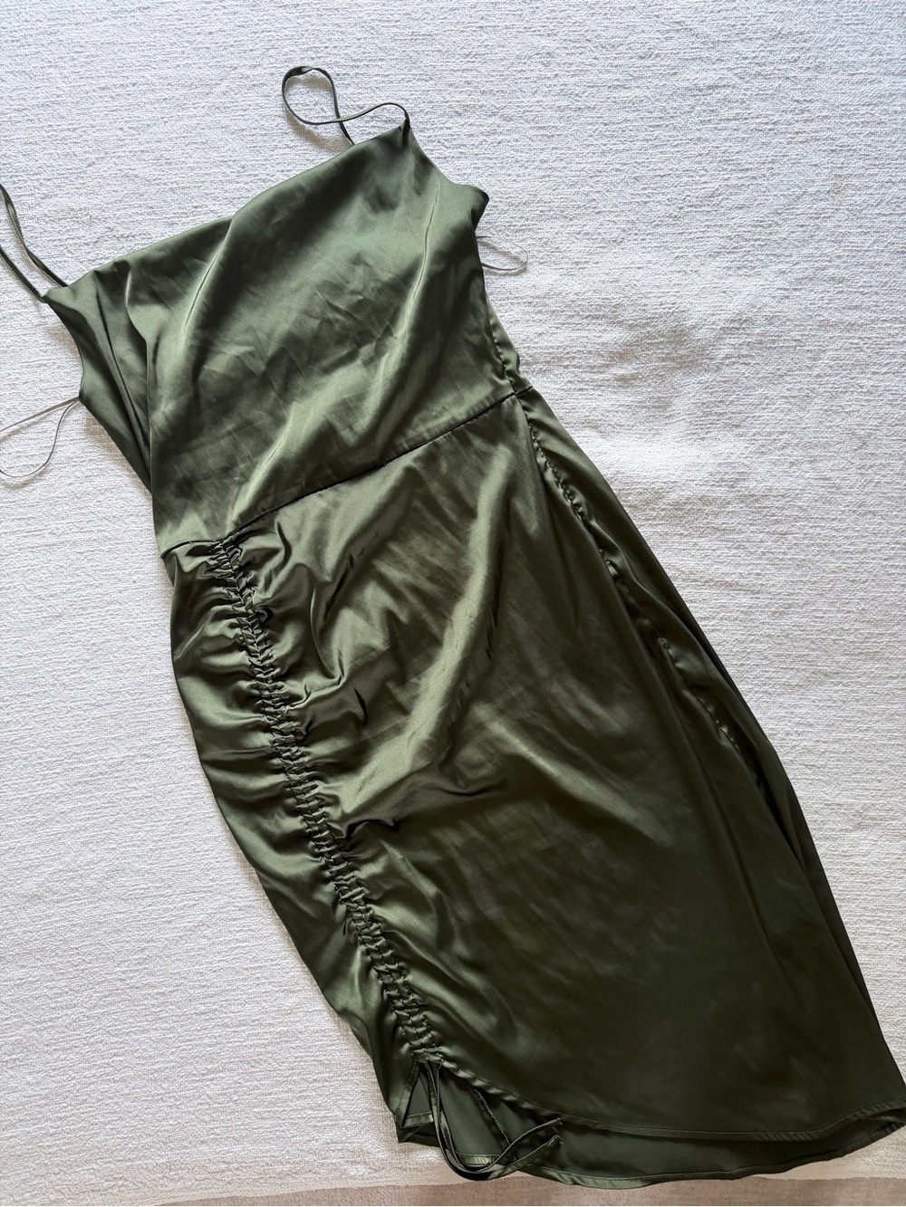 Olive Green Satin Ruched Slip Dress size
